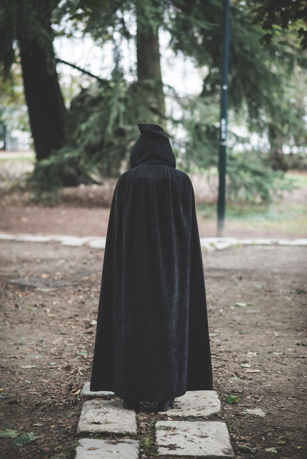 Beautiful Dark Vampire Woman with Black Mantle and Hood